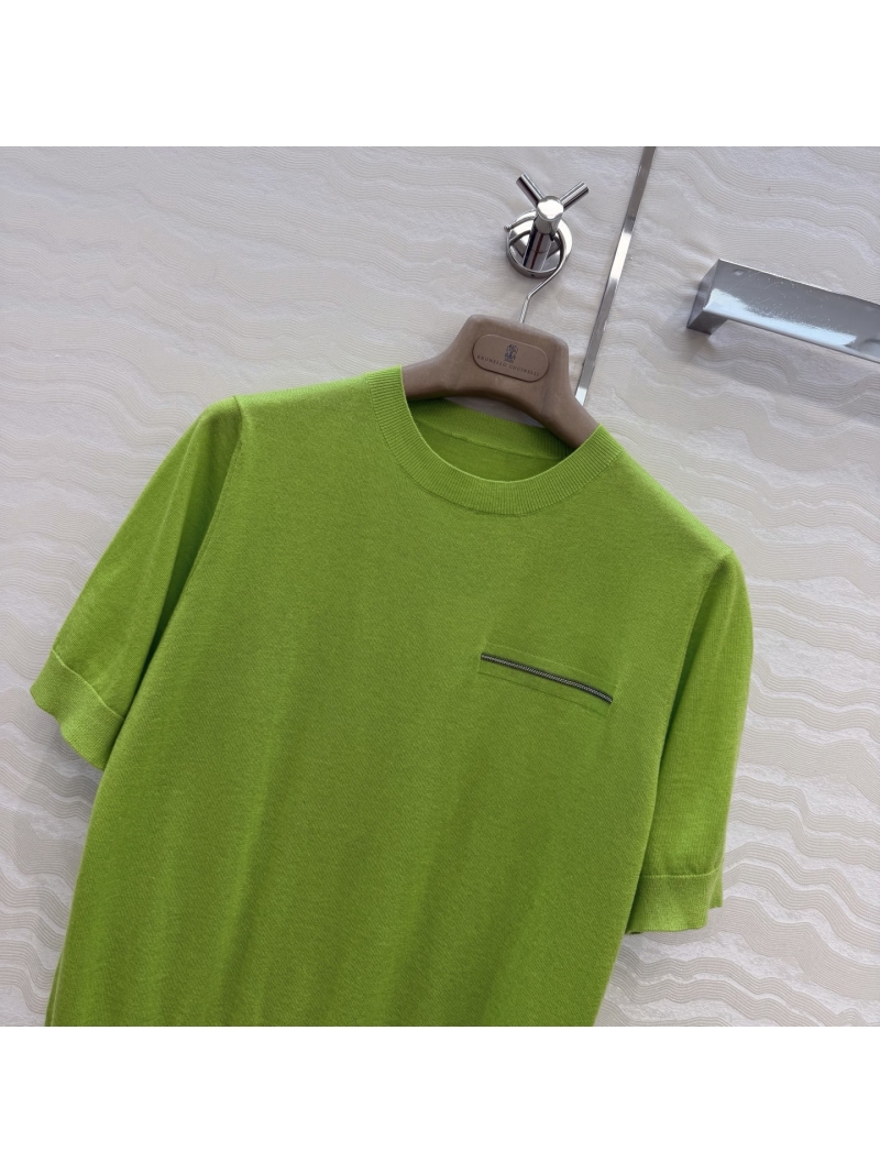 Brunello Cucinelli Tencel Wool Blend Monili Chain Embroidery Knit Top