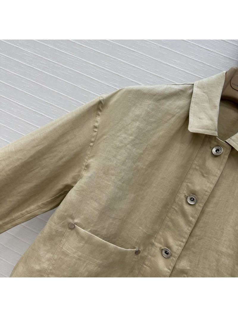 Brunello Cucinelli 100% Imported Linen Relaxed Utility Jacket in Oatmeal