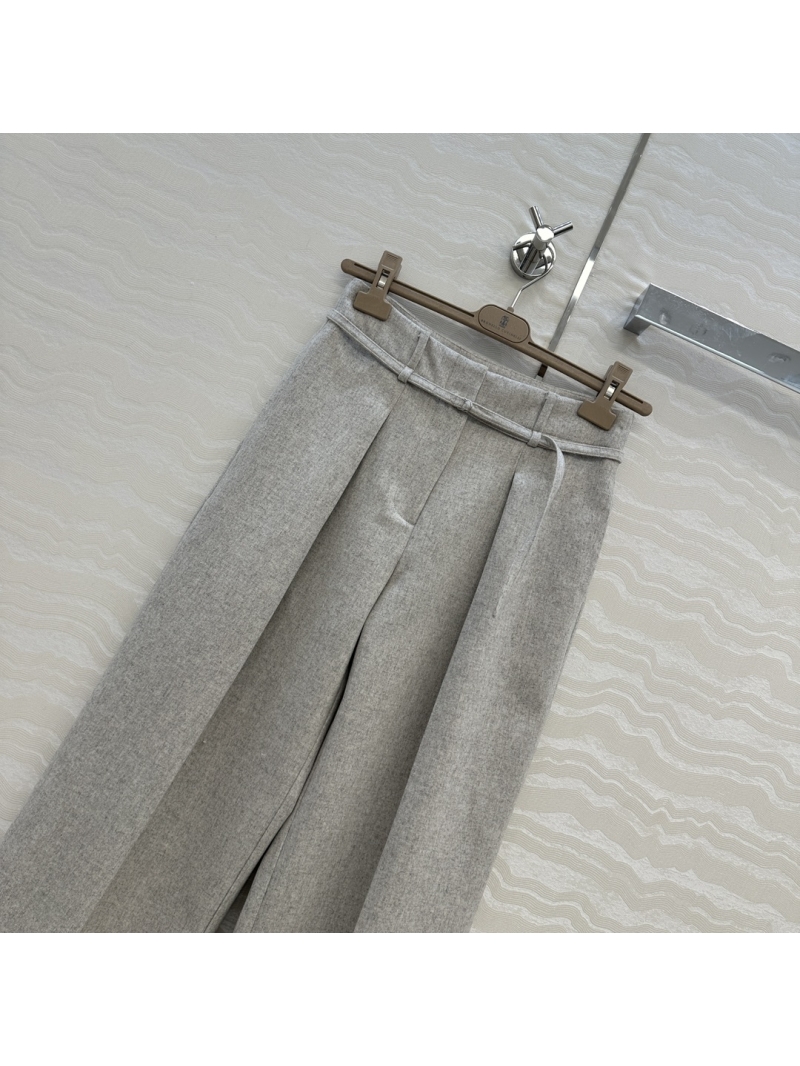 Brunello Cucinelli Wool Cashmere High-Waisted Wide-Leg Trousers in Heather Grey