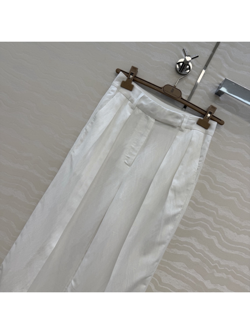 Brunello Cucinelli Tencel-Linen Tailored Wide-Leg Trousers in Pristine White