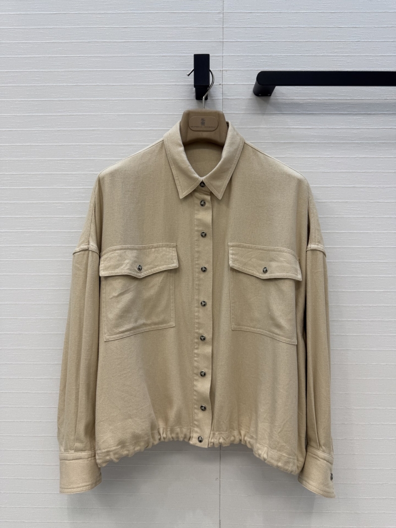 Brunello Cucinelli Polished Long-Staple Linen Adjustable Hem Shirt-Jacket in Oatmeal