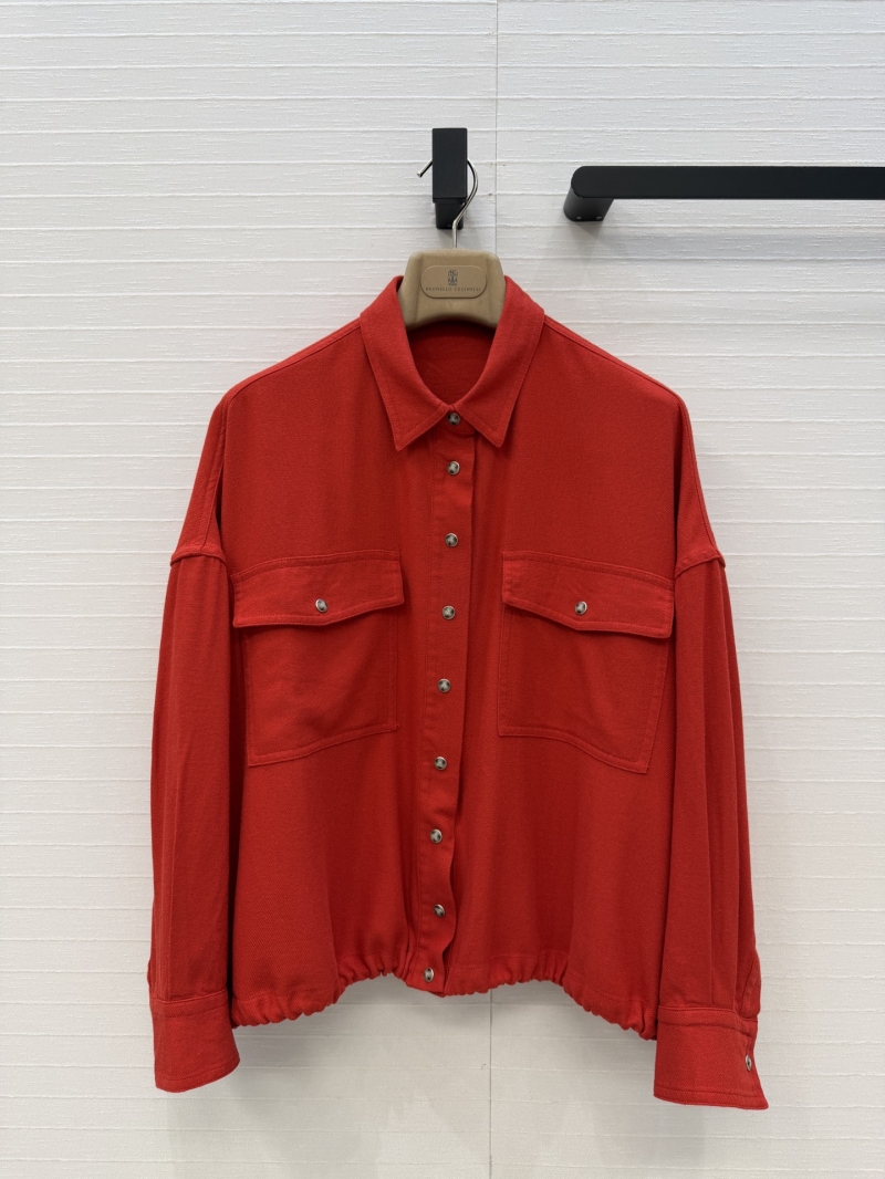 Brunello Cucinelli Imported Linen Adjustable Hem Shirt Jacket in Vibrant Red