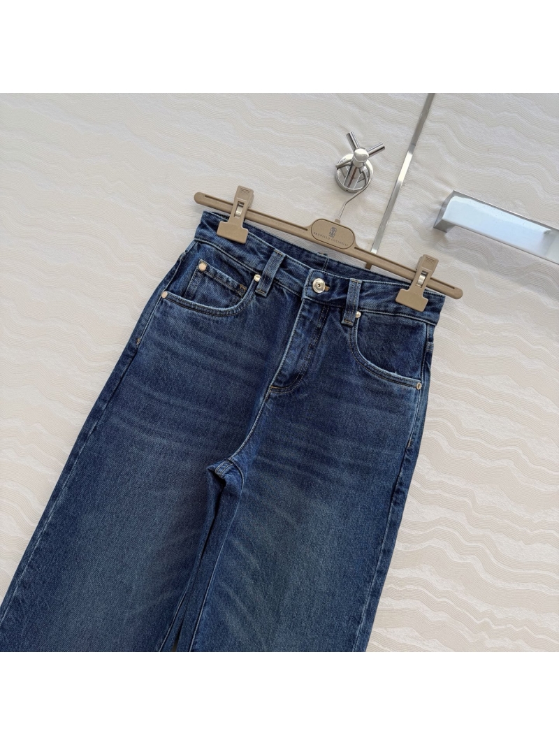 Brunello Cucinelli Premium Imported Denim Straight-Leg Cropped Jeans in Vintage Indigo Blue