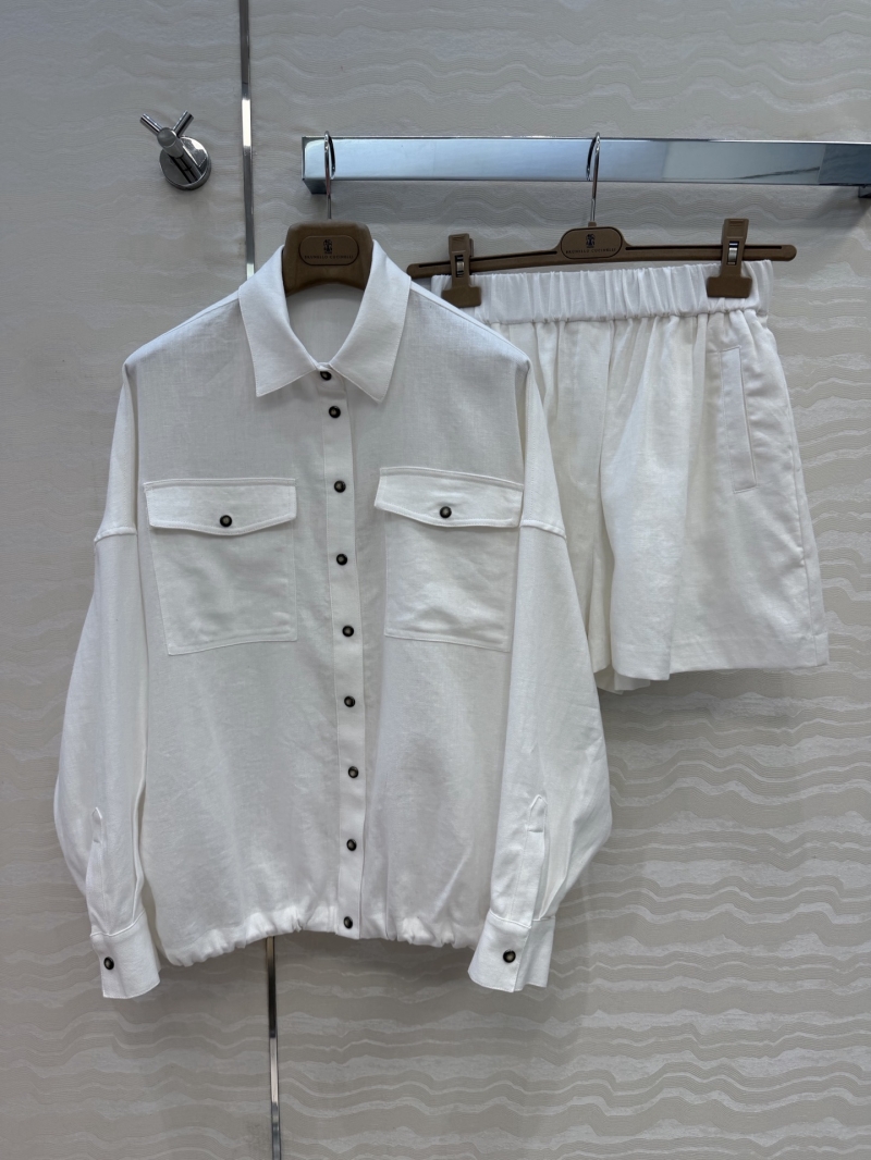 Brunello Cucinelli Luxe 100% Linen Drop-Shoulder Jacket and Shorts Set