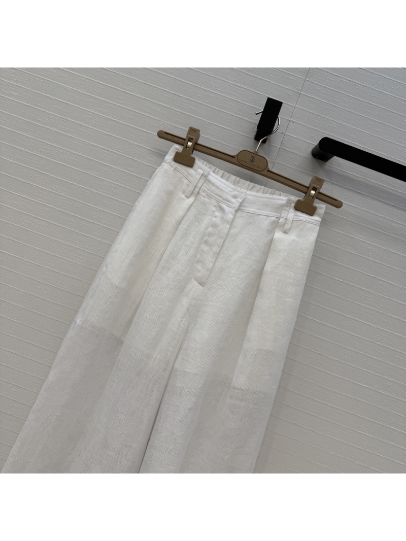 Brunello Cucinelli Ramie Mesh Wide-Leg Trousers in Off-White