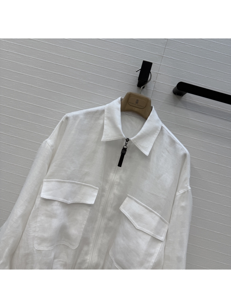 Brunello Cucinelli Imported Ramie Mesh Layered Jacket in Pristine White