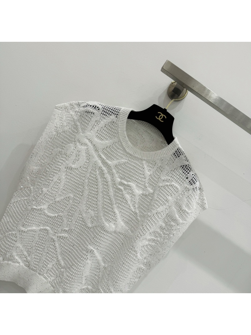 Brunello Cucinelli White Sequined Linen-Cotton Knit Shell - Old Money Style