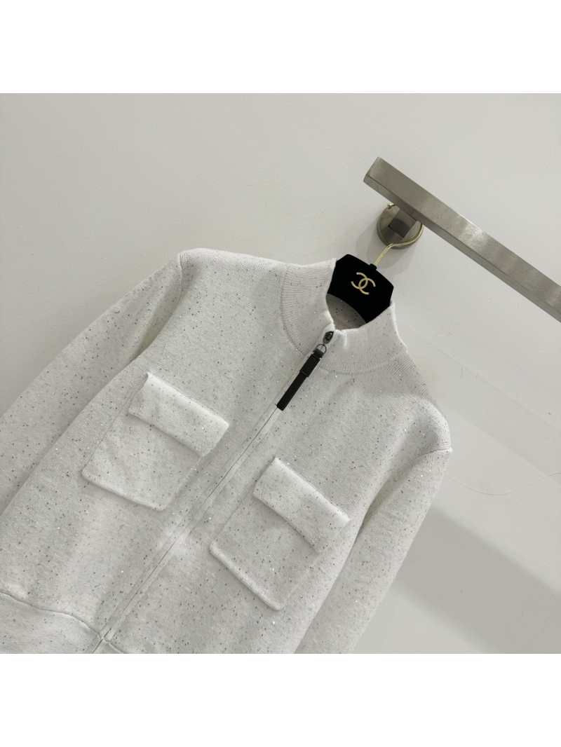 Brunello Cucinelli Sequin Linen-Cotton Knit Jacket in Ivory