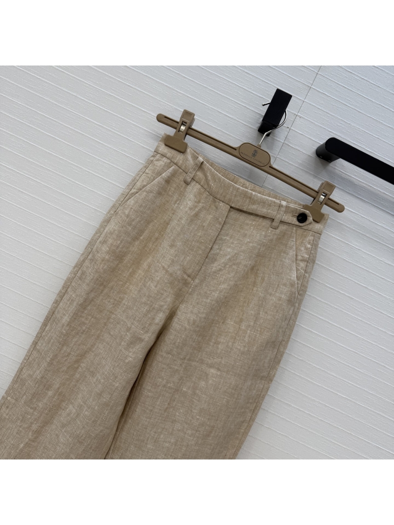 Brunello Cucinelli Sequin Linen Tapered Trousers in Sand