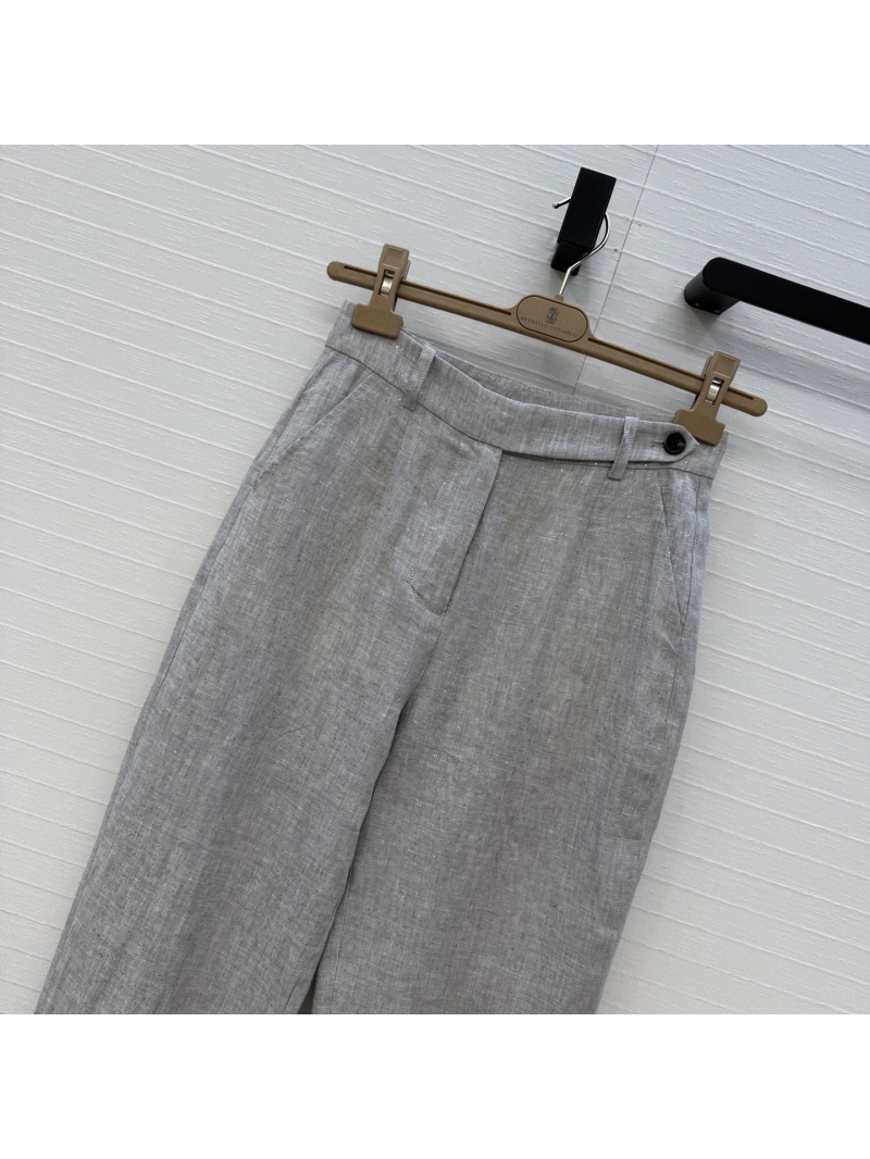 Brunello Cucinelli Sequin Linen Tapered Commuter Trousers
