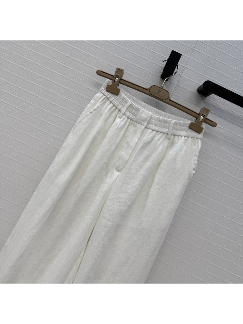 Brunello Cucinelli Timeless Pleated Linen Wide-Leg Trousers in Ivory