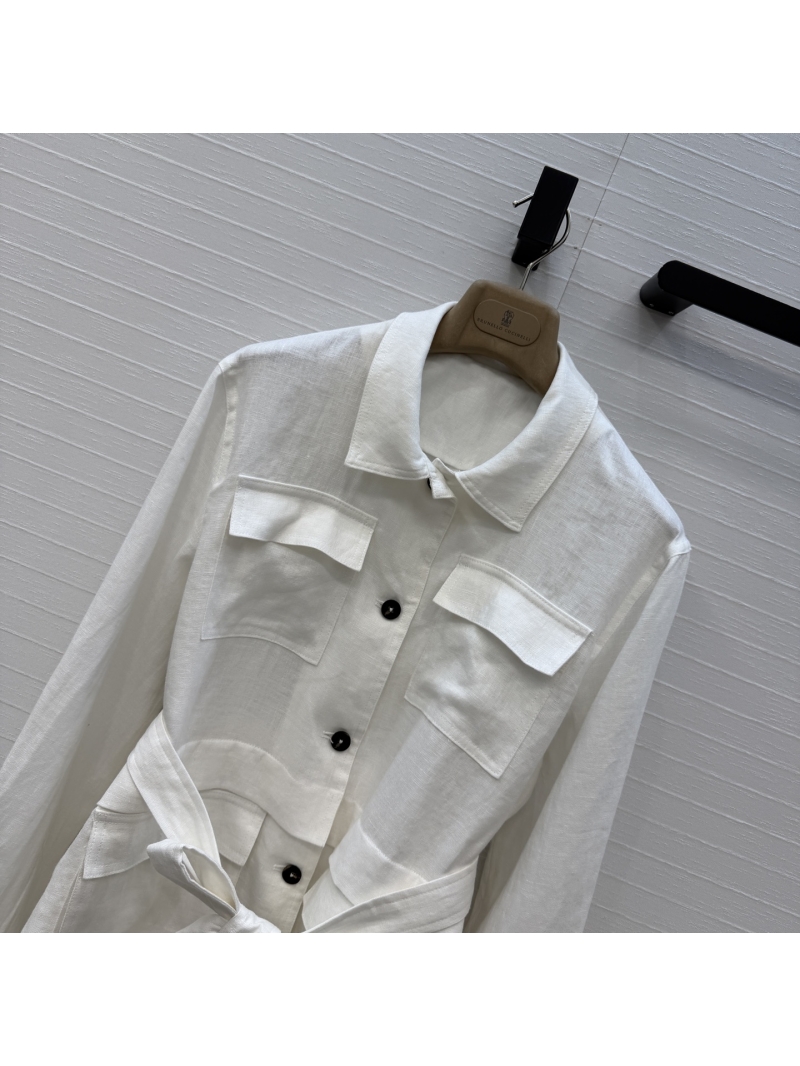 Brunello Cucinelli Signature Linen Safari Utility Jacket in Cream