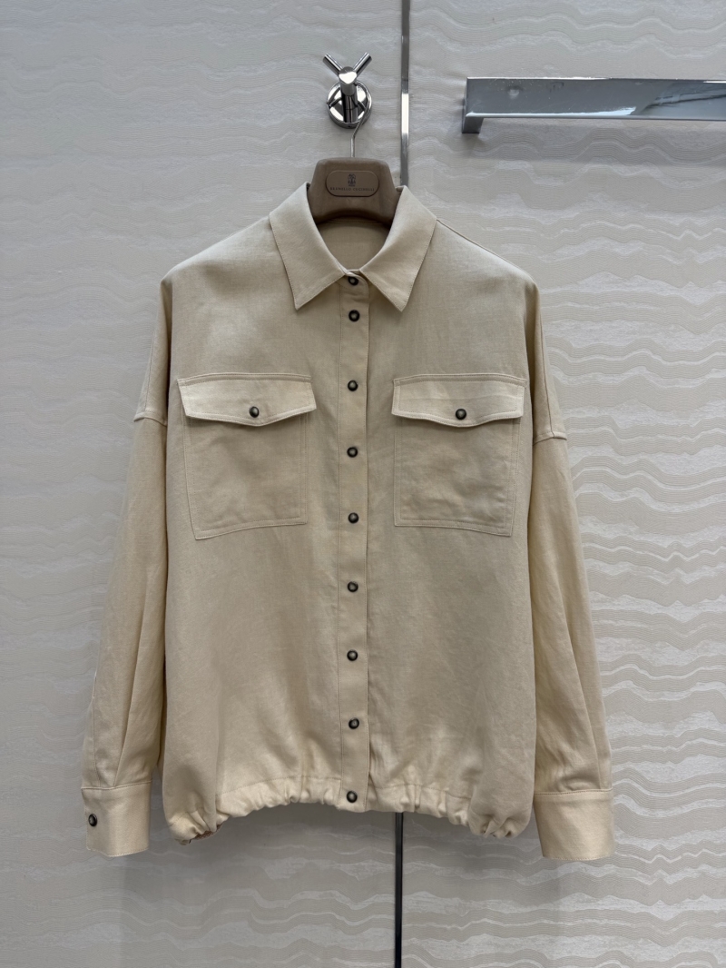 Brunello Cucinelli 100% Imported Linen Dropped-Shoulder Jacket and Shorts Set in Oatmeal