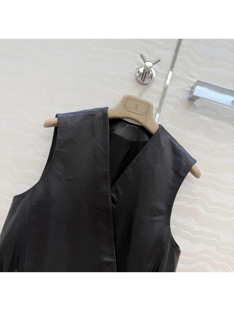 Brunello Cucinelli Premium 100__PERCENT__ Lambskin Leather Side-Tie Wrap Vest in Black