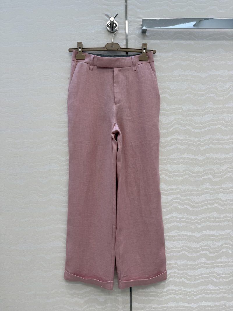 Brunello Cucinelli 100% Linen Wide-Leg Trousers in Custom Plum Pink