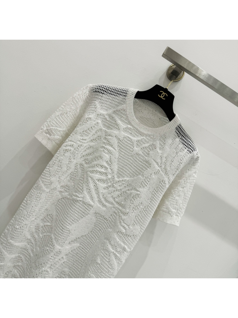 Brunello Cucinelli Sequin Linen Cotton Short-Sleeved Dress in Crisp White