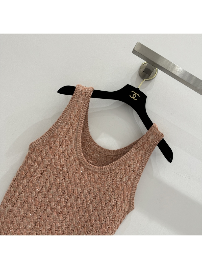 Brunello Cucinelli Cable Knit Sequin Sleeveless Top in Dusty Rose