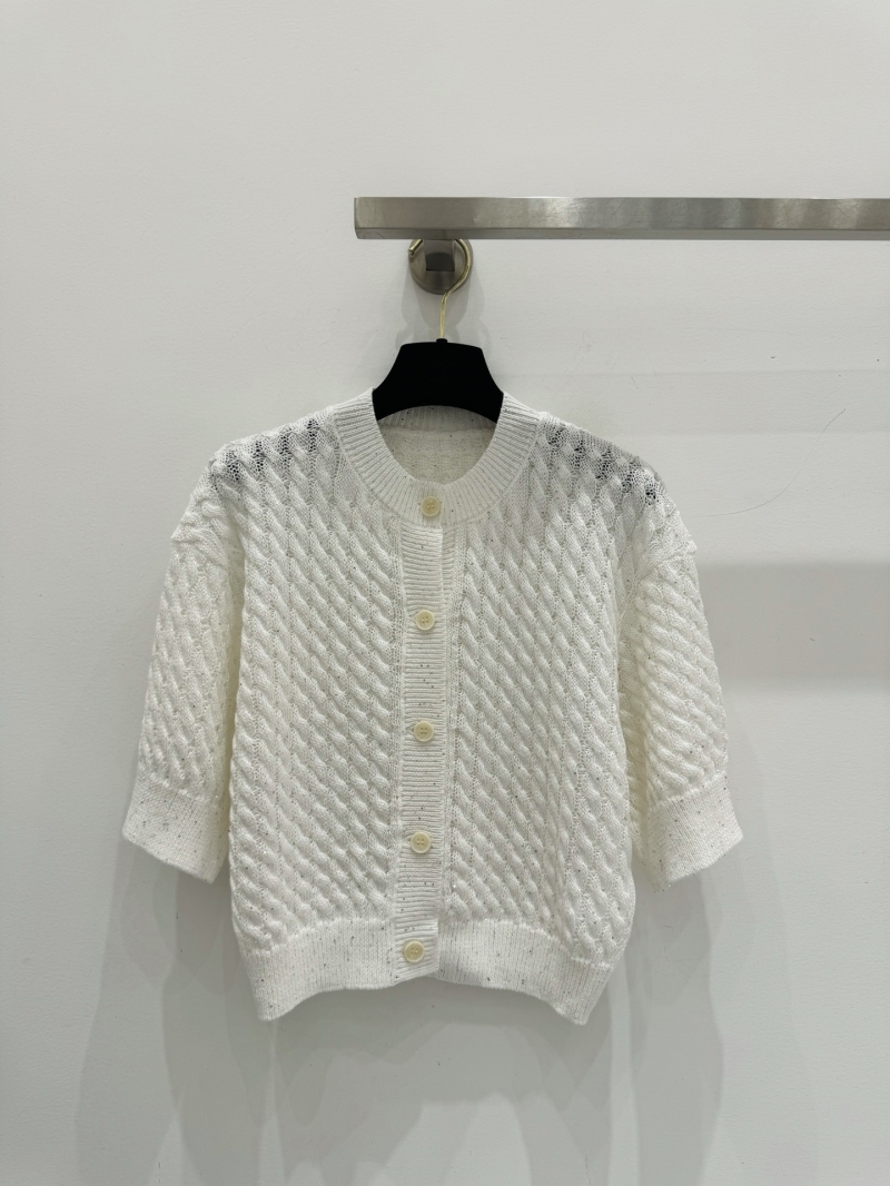 Brunello Cucinelli Sequin Cable-Knit Linen-Cotton Cardigan in Cream