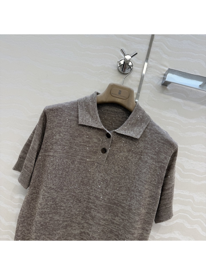 Brunello Cucinelli Linen-Cotton Blend Sequin Polo Shirt
