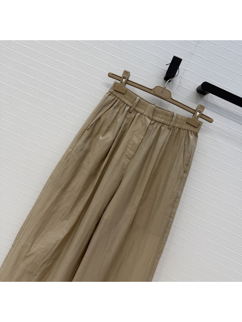 Brunello Cucinelli Silk-Cotton Blend Pleated Wide-Leg Trousers