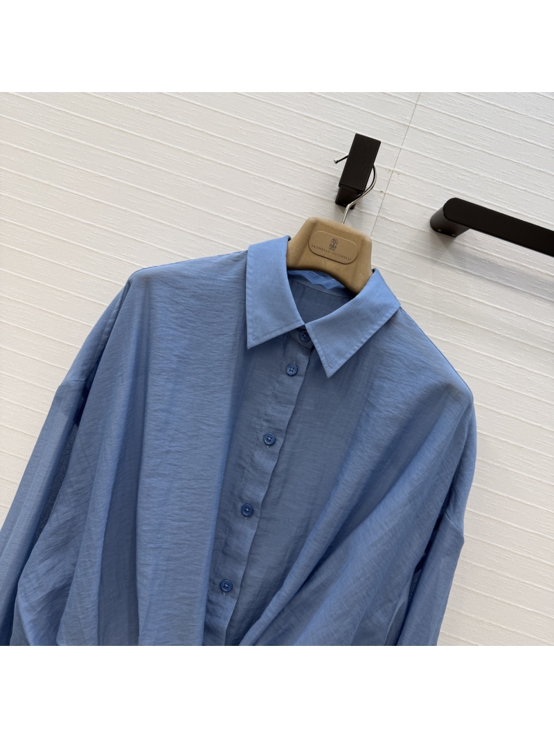 Brunello Cucinelli Silk-Cotton Knotted Hem Shirt in Old Money Chic