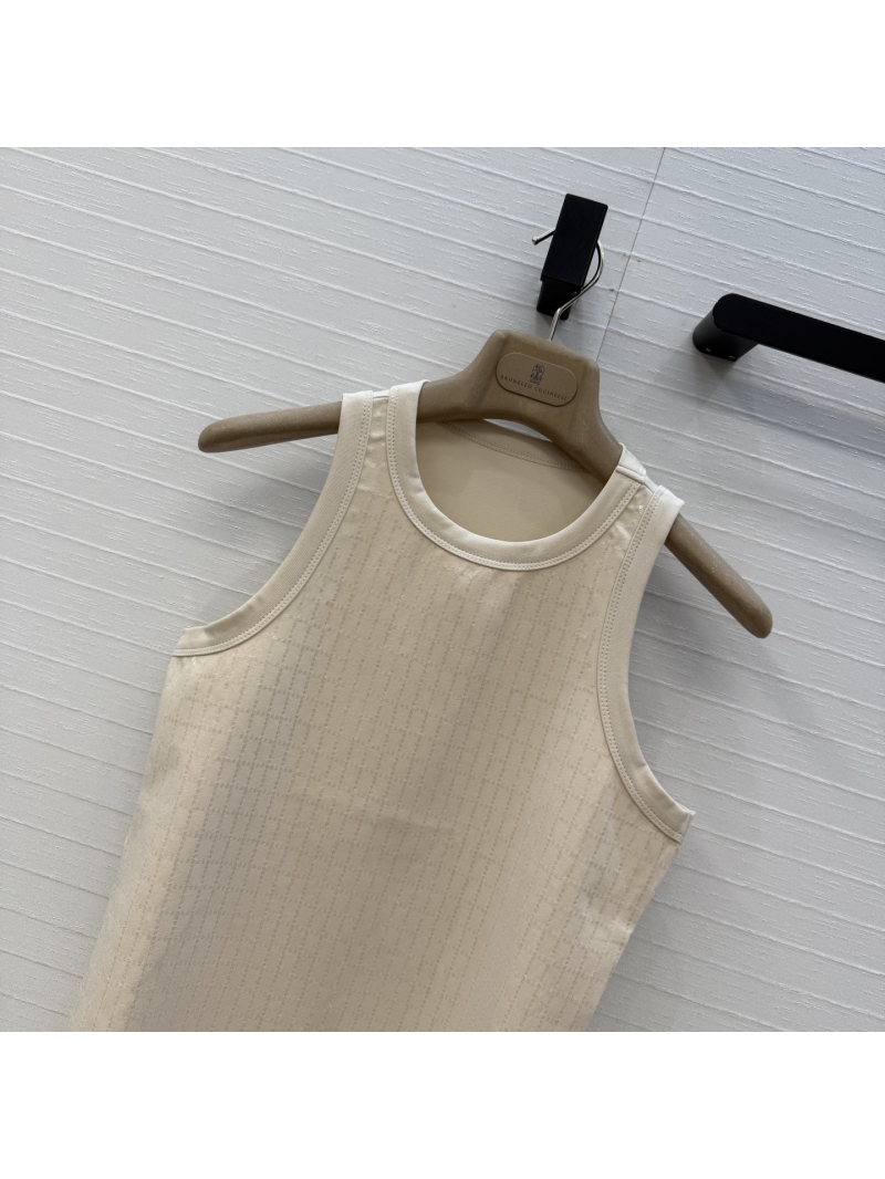 Brunello Cucinelli Brass Sequin Embroidered Tank Top - Old Money Minimalist Sleeveless Top