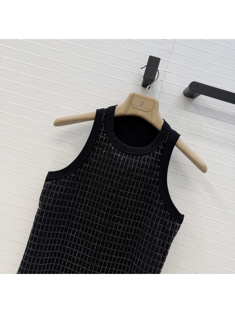 Brunello Cucinelli Brass Sequin Embroidered Tank Top