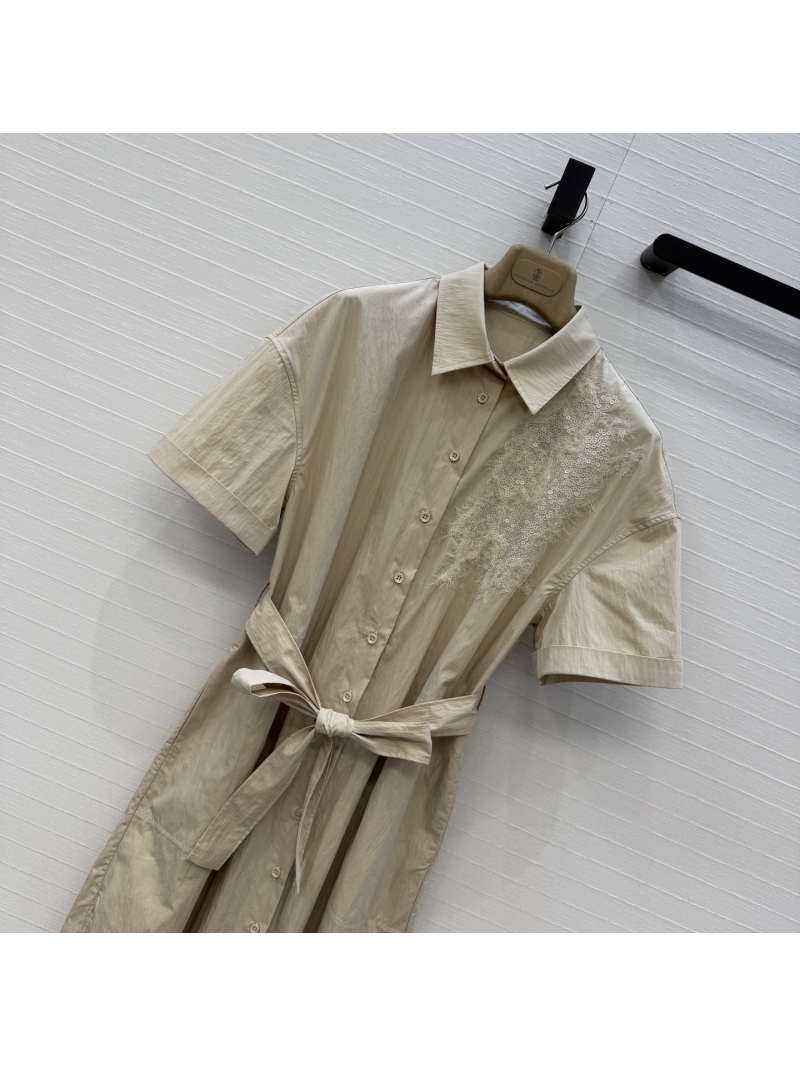 Brunello Cucinelli Cotton-Blend Sequin-Embellished Shirt Dress