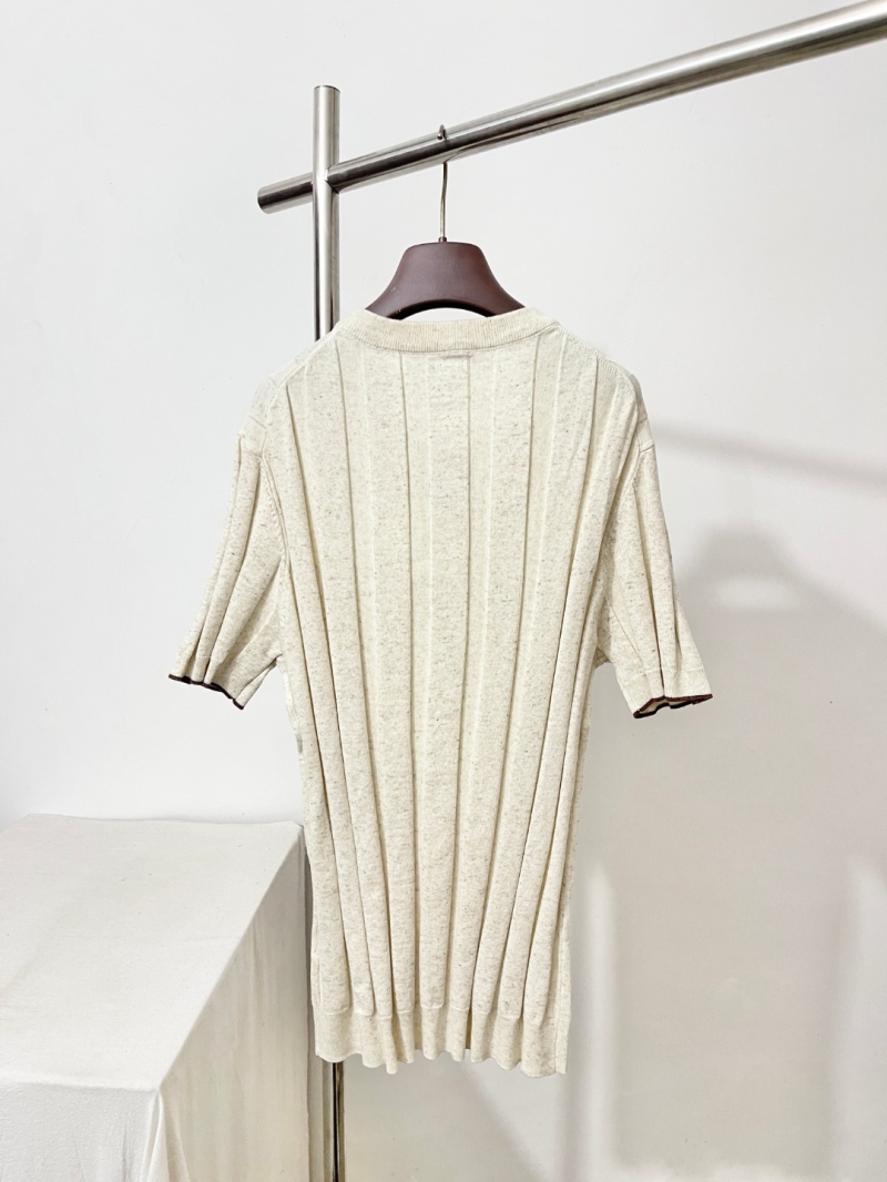 Brunello Cucinelli Ribbed Linen-Cotton Blend Henley Shirt in Cream