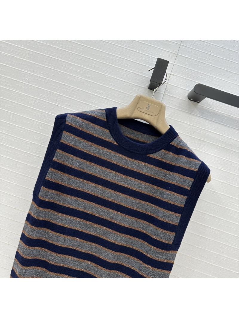 Brunello Cucinelli Exclusive High-Intelligence Casual Striped Sleeveless Top in Dusty Blue