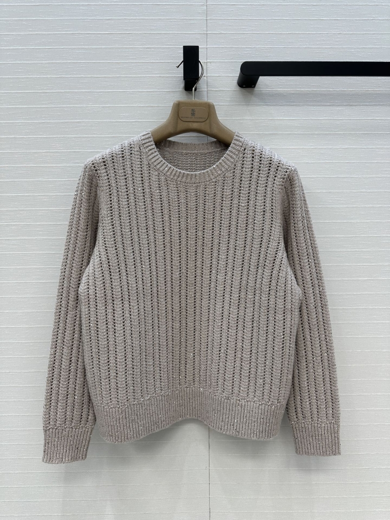 Brunello Cucinelli Exclusive Round Neck Cashmere Sweater with Lace Detailing