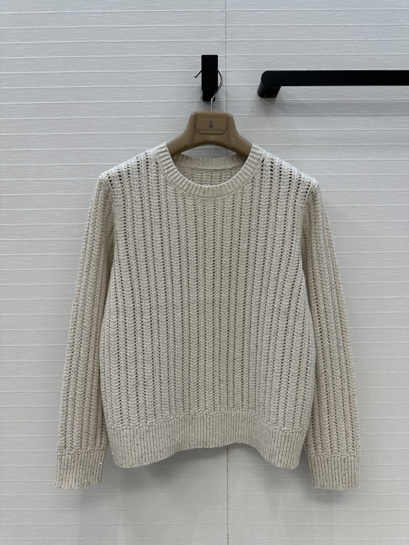 Brunello Cucinelli Exclusive Round Neck Cashmere Sweater with Lace Detailing