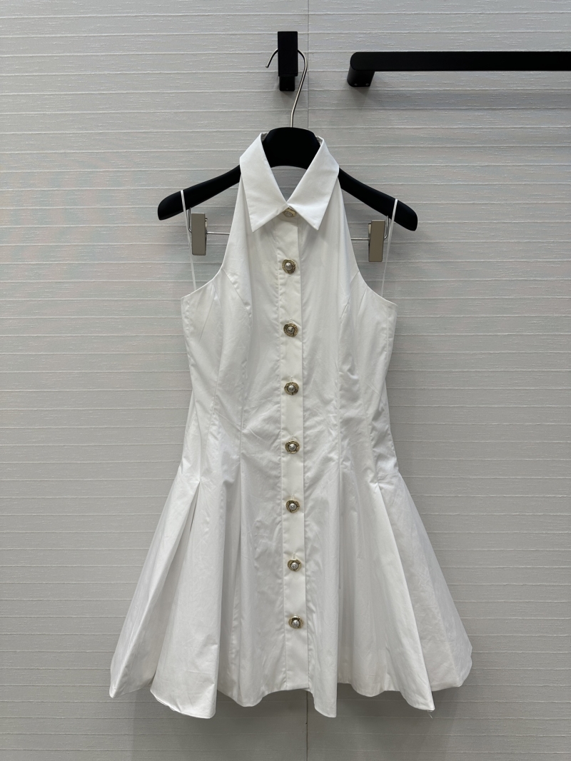 Balmain 25SS White Halter Sleeveless Cotton Dress - Luxe & Elegant