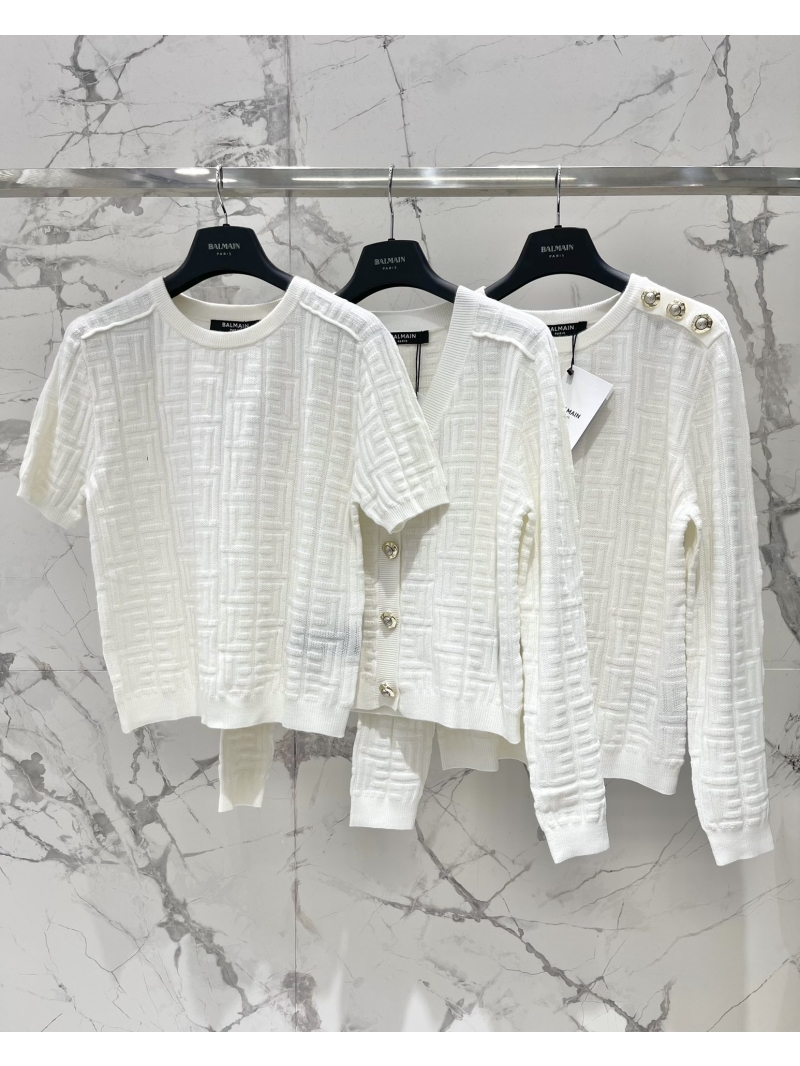 BALMAIN Jacquard Metal Button Knit Cardigan