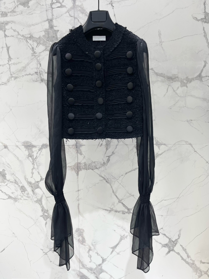 BALMAIN Tweed & Silk Chiffon Short Jacket - Luxe Statement Piece