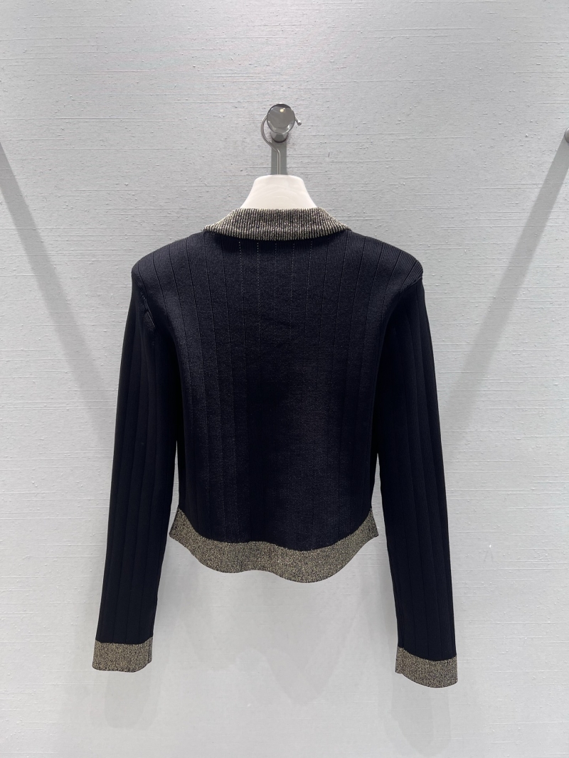 Balmain Cropped V-Neck Cardigan with Gold Thread Accents - Women's Short Knit Blazer in Dark Navy and Silver