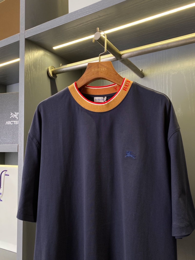 Burberry Navy Cotton T-Shirt with Iconic EKD Embroidery
