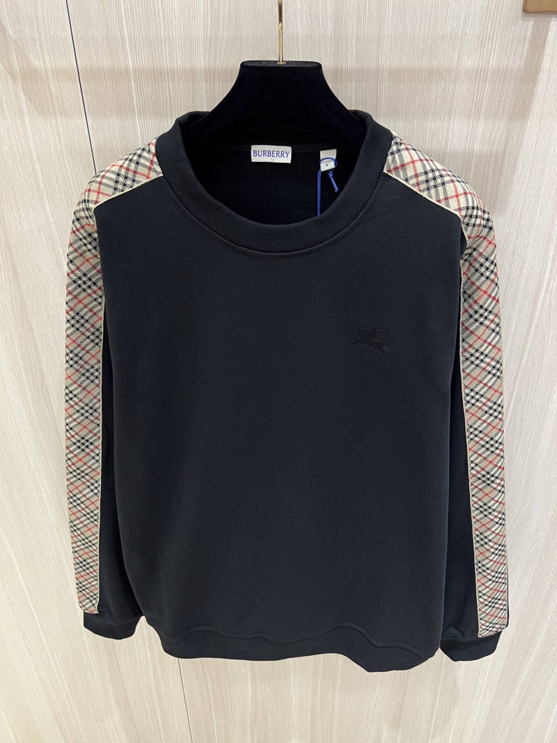 Burberry Exclusive Black Round Neck Sweatshirt with Plaid Trim - Luxe Cotton Blend