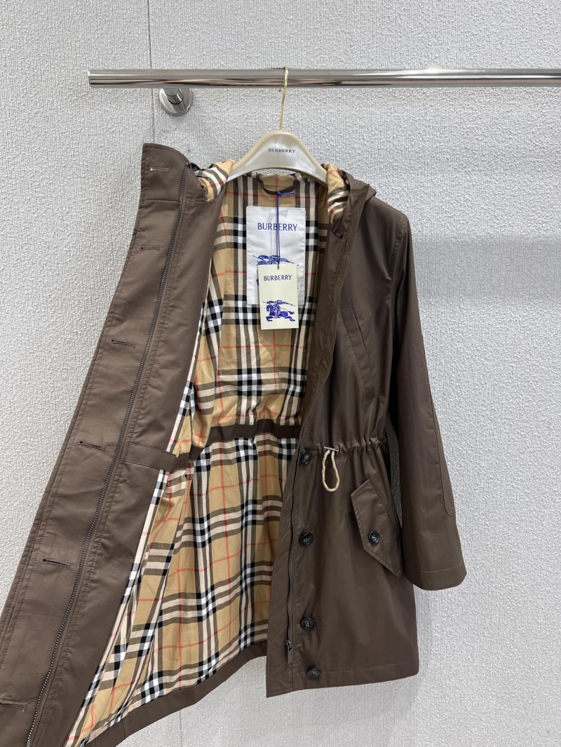 Burberry 25Fw Mid-Length Hooded Trench Coat in Rich Dark Brown - Luxe High-Density Fabric with Custom Check Lining