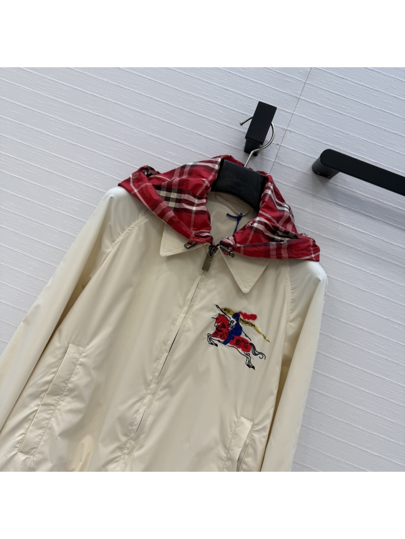 Burberry Lightweight Equestrian Knight Detachable Hood Flight Jacket in Ivory