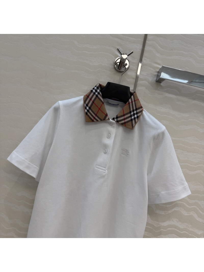 Burberry Signature Piqué Pure Cotton Checkered Collar Polo Shirt in White - Intellectual Chic Preppy Style
