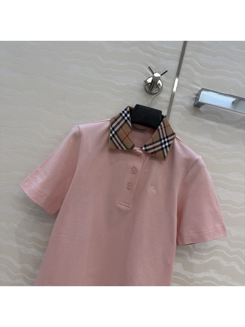Burberry Signature Plaid Collar Piqué Cotton Polo Shirt in Soft Pink