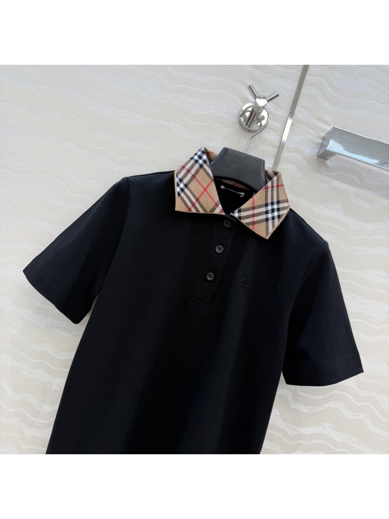 Burberry Signature Plaid Collar Imported Pique Cotton Women's Polo Shirt