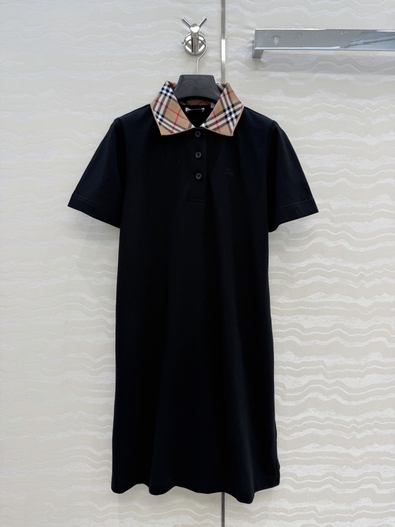Burberry Piqué Cotton Polo Dress with Iconic Check Collar in Black