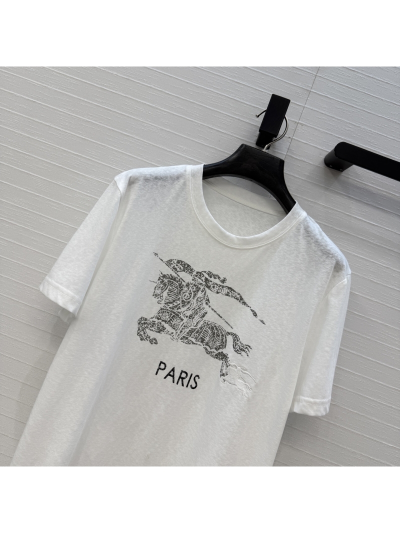 Burberry Linen-Cotton Blend Distressed Equestrian Knight Logo T-Shirt in White