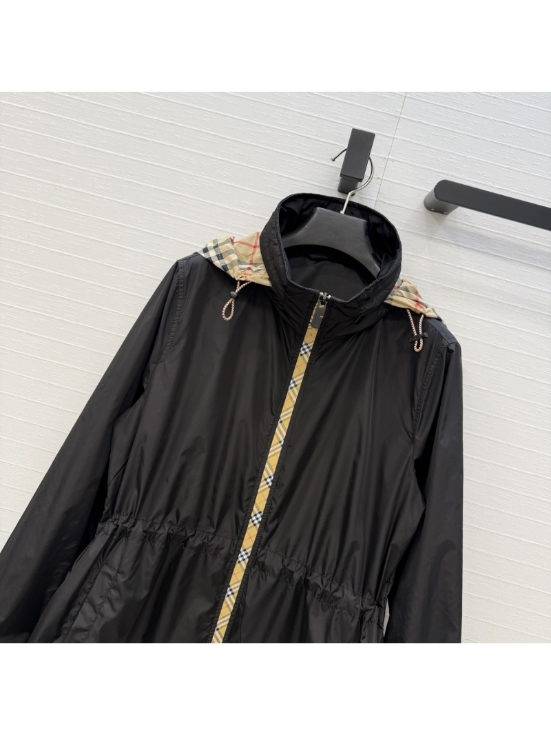 Burberry Premium Nylon Plaid Trim Hooded Sun-Protection Windbreaker in Black