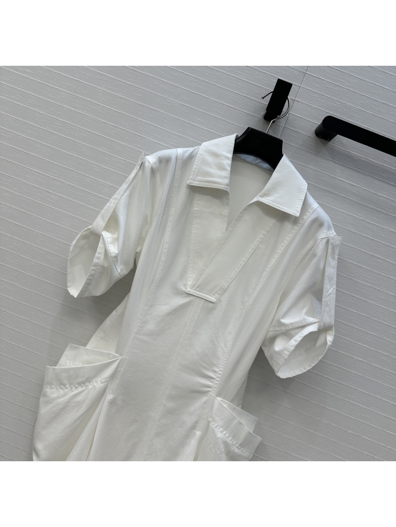 Bottega Veneta Elegant White V-Neck Dress with Pleated Umbrella Hem