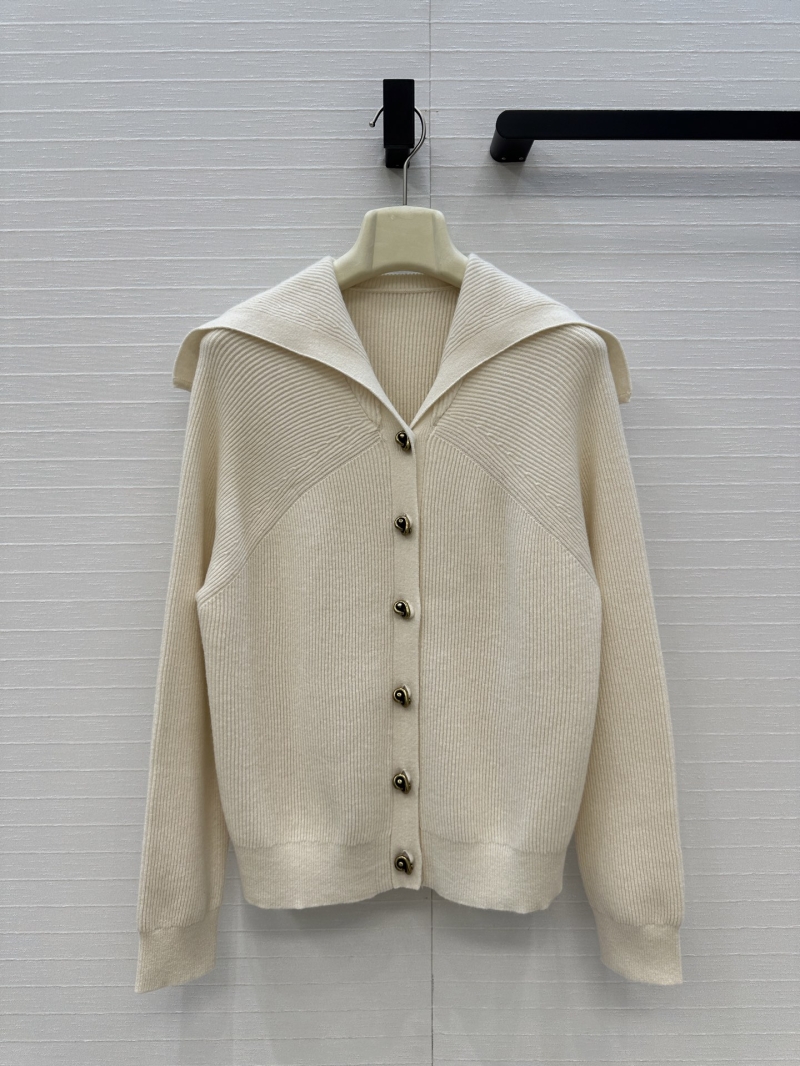 Bottega Veneta Exclusive Early Autumn Collection: Vintage Bronze Knot-Button V-Neck Cashmere Cardigan in Cream