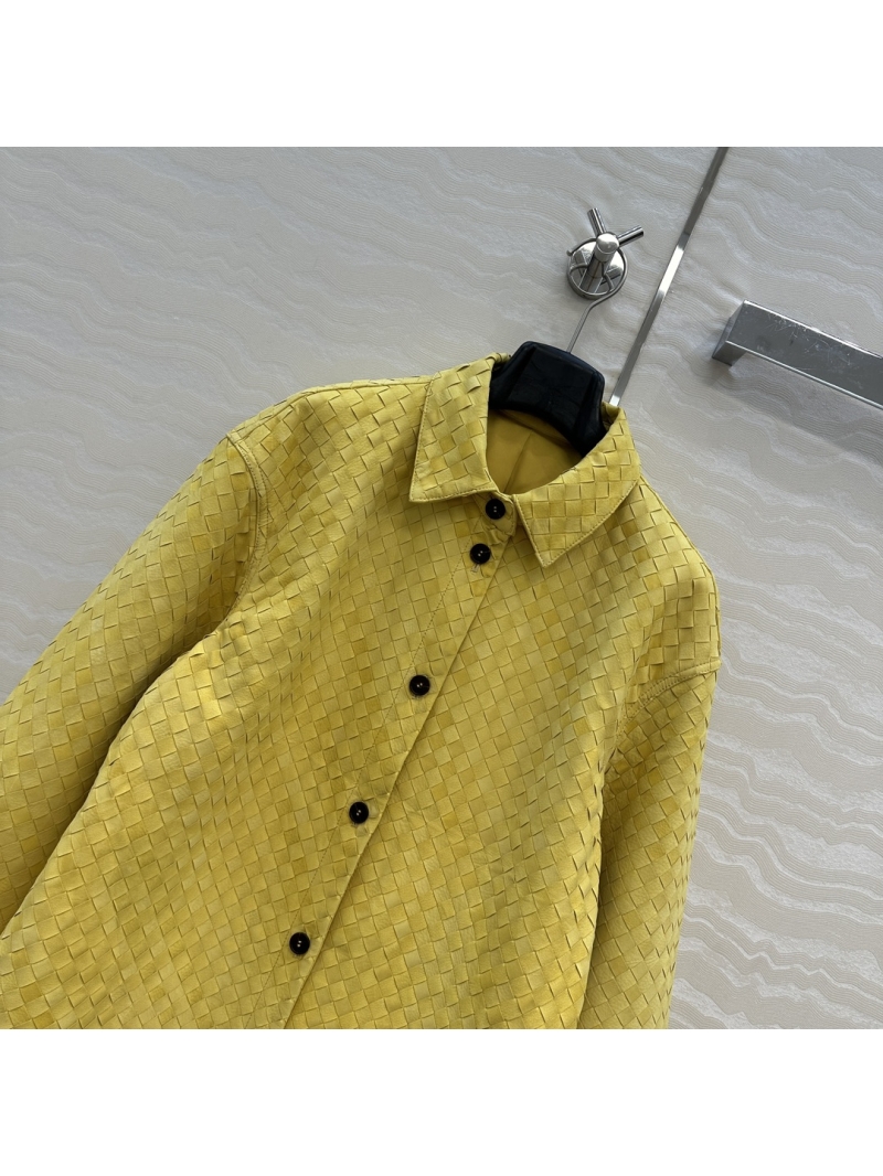 Bottega Veneta Exquisite Oversized Shirt Jacket in Yellow - 100% Premium Calfskin with Artisanal Weave