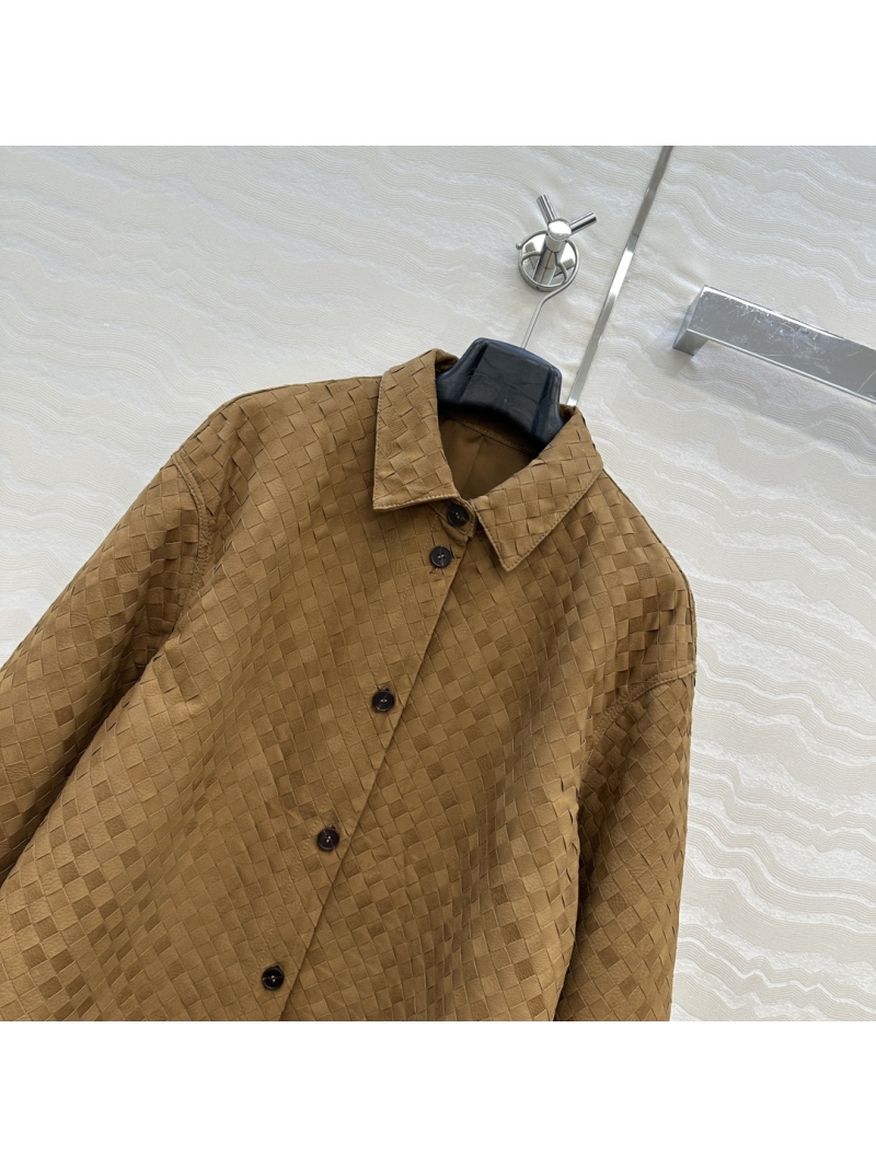 Bottega Veneta Exquisite Oversized Shirt Jacket in Caramel - 100% Premium Calfskin with Artisanal Weave